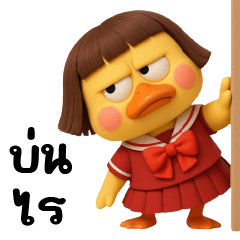 Cute little duck in a red dress