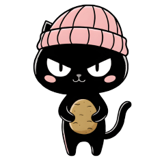 Black cat holding food - no words