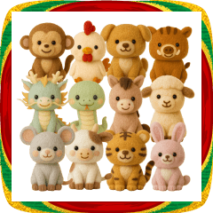 毎年使える干支の年賀状（あけおめ）