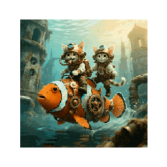 スチームパンク海中探検.猫技師/Steampunk