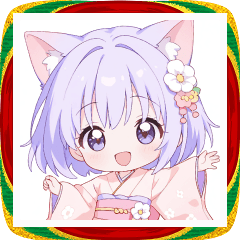 お正月のパープル猫耳の女の子スタンプ