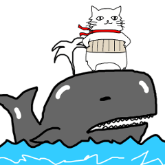 鯨に乗ったデブ猫
