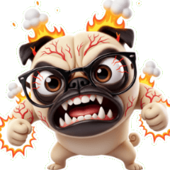 怒りでブレて爆発寸前のパグ