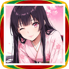 桜とお正月の着物女子スタンプ