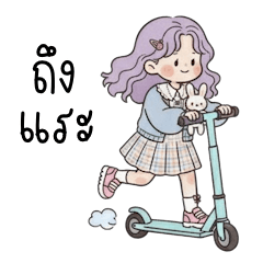 Cute purple-haired chubby-cheeked girl