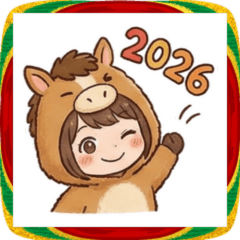 あけおめ2026年！馬の着ぐるみ女子スタンプ