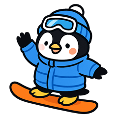 penguin snowboarding stamp