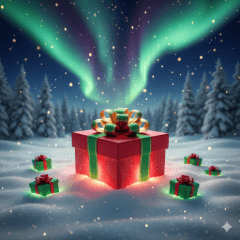 冬日冰湖極光圖