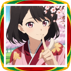 新年の桜と着物女子スタンプ