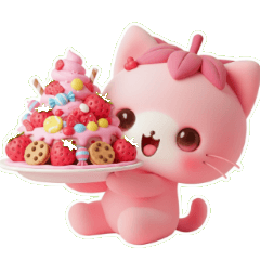 いちごキティ、もぐもぐ満足！