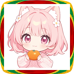 みかんと猫耳ピンク女の子スタンプ