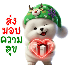 Cute Samoyed dog in a New Year's outfit.