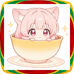スープと猫耳ピンク女の子スタンプ