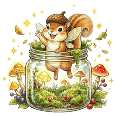 瓶中松鼠小精靈【水彩風】