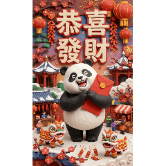 黏土風格熊貓節慶篇