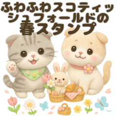 ふわスコティッシュフォールドの春スタンプ