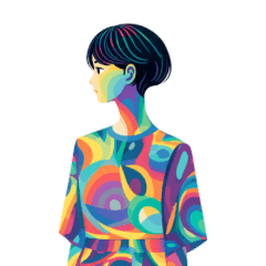 Colorful serious lady