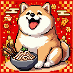 ภาพพิกเซลอาร์ตฤดูหนาวและปีใหม่ สุนัขชิบะ