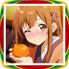 新年みかんと女の子スタンプ