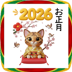 3Dベンガルキャットのお正月スタンプ