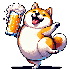 Pixel art beer drinking fat shiba