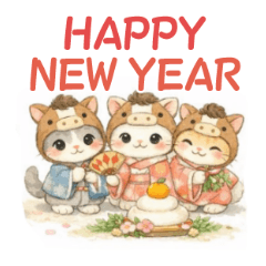 Watercolor, Happy New Year, Dogs, cats