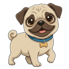 A cute pug greets playfully