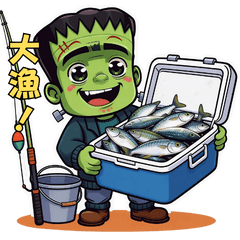 Fishing Frankenstein Guy Daily Stickers