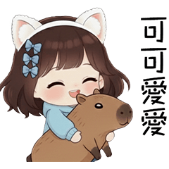 藍色蝴蝶結貓耳女孩_毛衣牛仔短裙