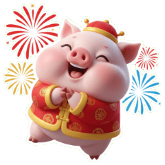 ピンクのブタさんあけおめ、大好き！