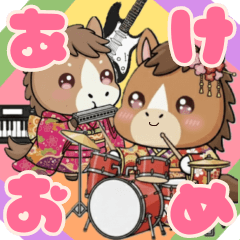 New Year stickers.Horses who love music.