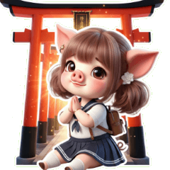 許願中 水手服粉紅豬 祭拜要賺大錢