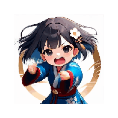 Energetic Chibi Kimono Girl - Stickers