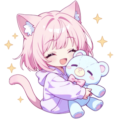 Plush toy x pink cat ear girl sticker