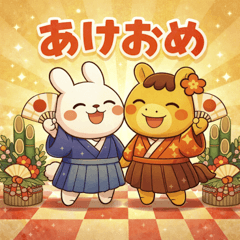 うさちよとうまちよのお正月スタンプ