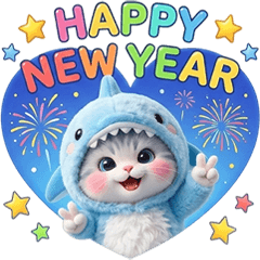 可愛鯊魚貓：新年祝福