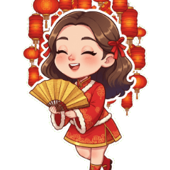 チャイナドレス美女が祈りを込めて新年を祝