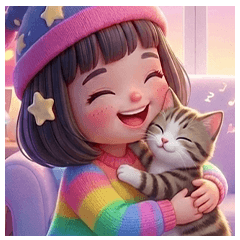 Rainbow Days: Girl & Cat (No Text)