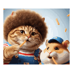 アフロなにゃんことハムスター☆