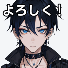 Pierced earrings, short blue hair boy