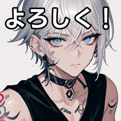Tattooed silver-haired short-haired boy