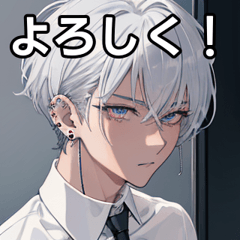 Piercings, silver short hair, salaryman