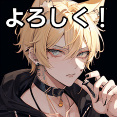 Pierced blonde short hair cat ear boy