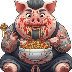 タトゥーのイノシシが「ハロー！」