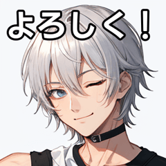 Winking silver-haired short-haired boy