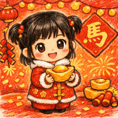 Lucky Girl the New Year - Crayon Style