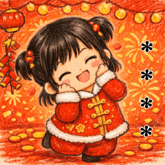 好運新年女孩・吉祥祝福隨你填貼圖