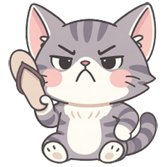 A gray, striped, and stiff cat (No Text)