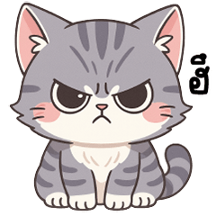 A gray, striped, and stiff cat