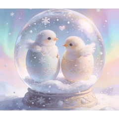 Soothing snow globe and birds